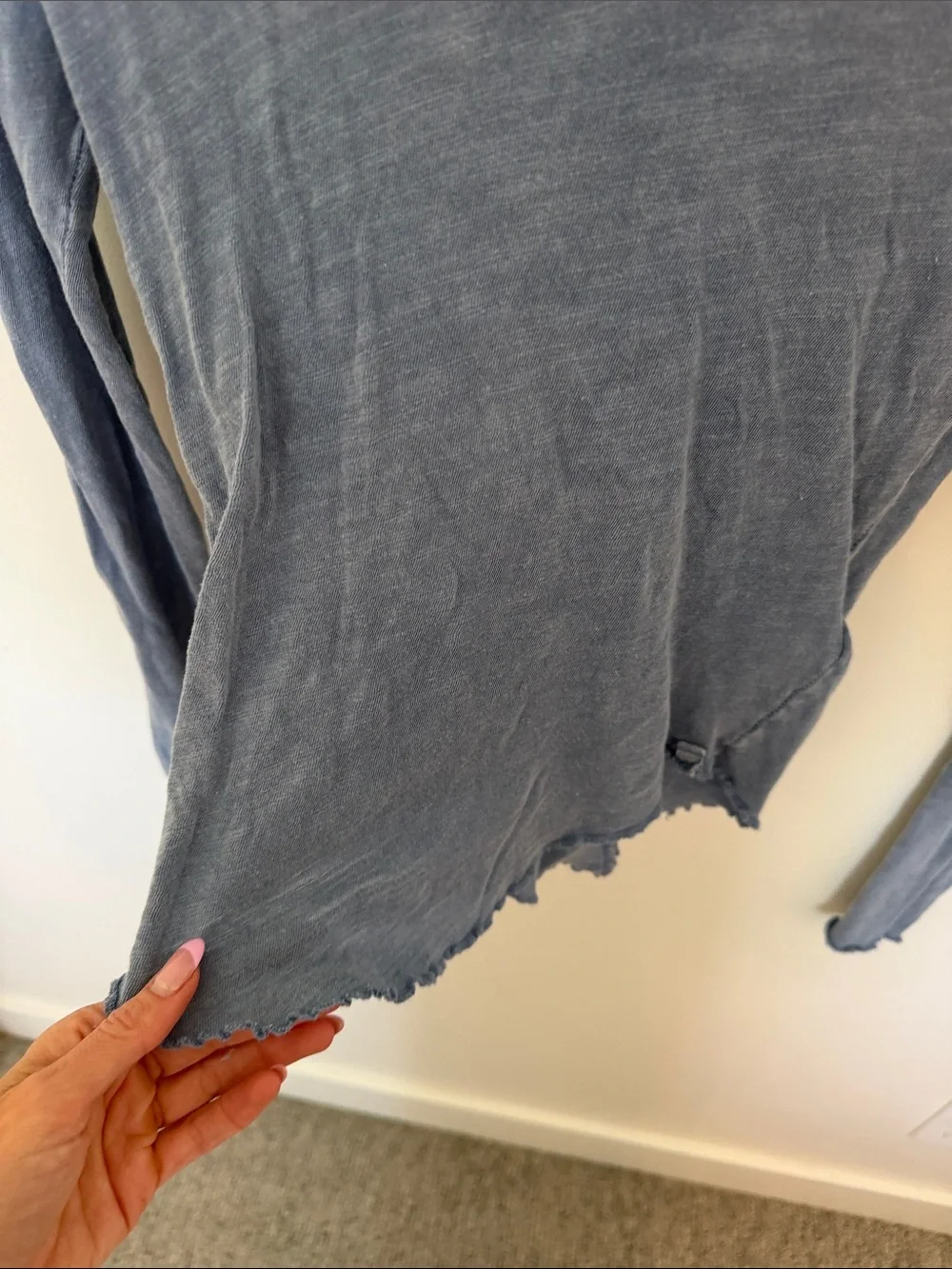 Free People Washed Blue Ribbed Long Sleeve Tee
